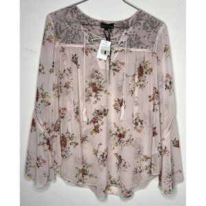 NWT I Jeans By Buffalo Women XL Sheer Pink Floral Blouse Romantic Saylor Light